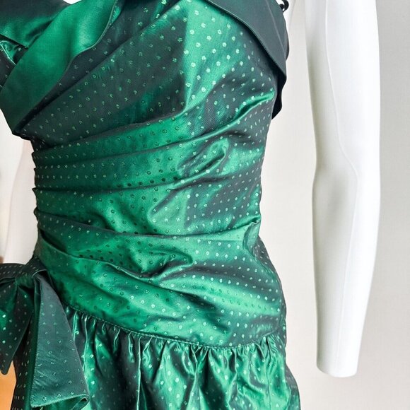 A.J Bari 80s Bow Detail Gathered Unique Green Cocktail Dress S - Picture 6 of 8